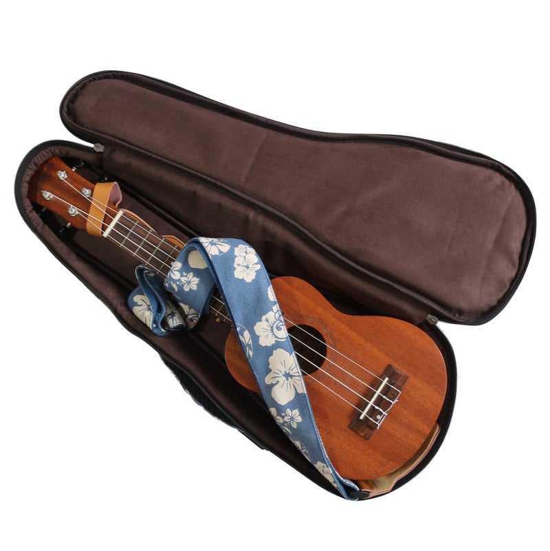 MUSIC FIRST Original Design 0.5" Thick Padded Hawaii Style â€œBlue and White Plumeriaâ€ Canvas Ukulele Case, Ukulele Bag, Ukulele Cover,(Fit for 26~27 inch Tenor Ukulele) - Image 4